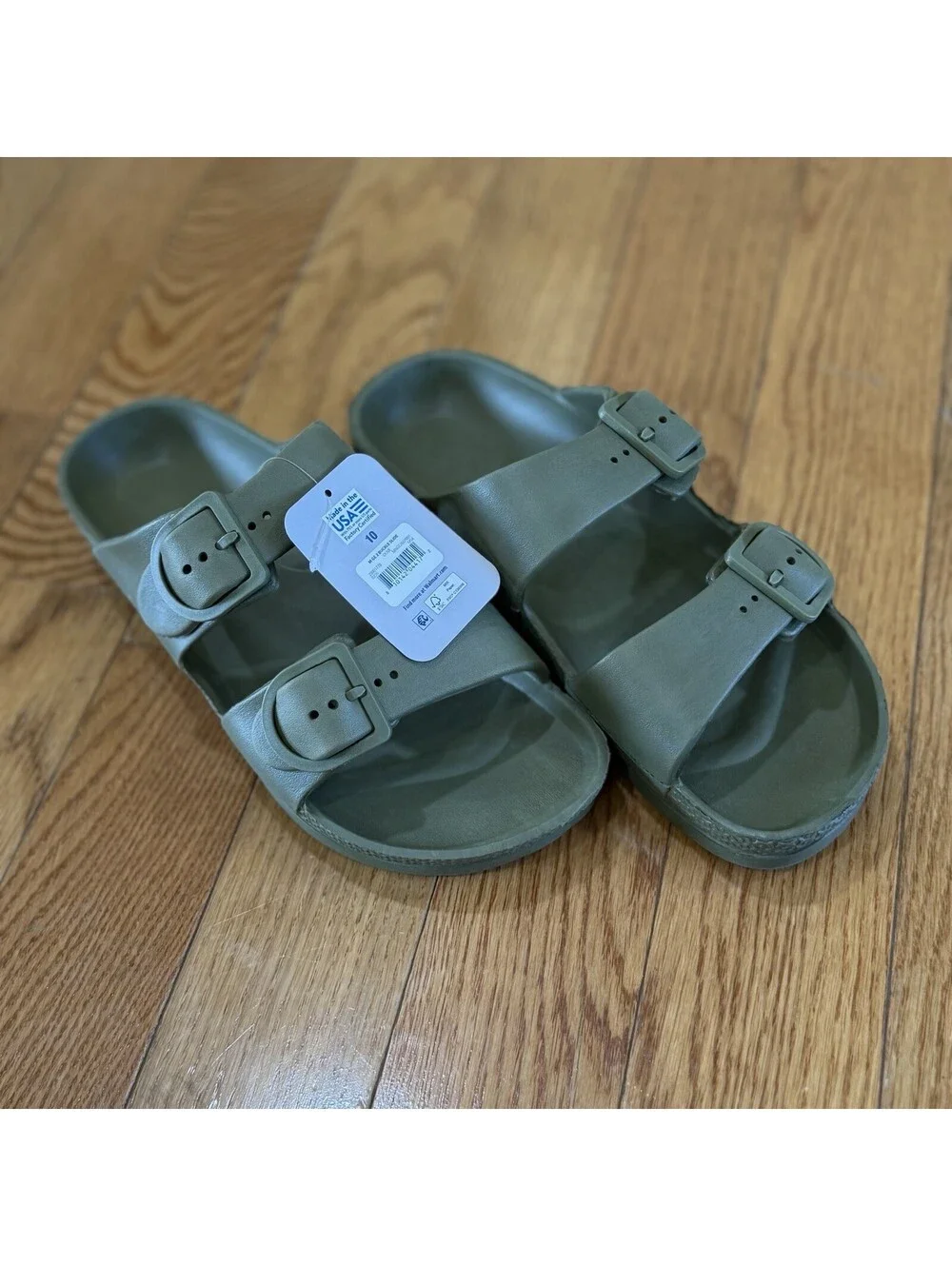 Size 10 US Men’s George Double Buckle Slide Sandals Olive Green
